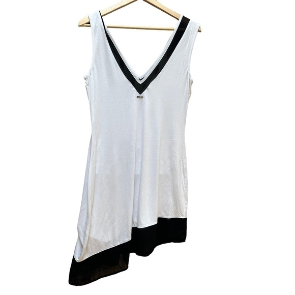 Calvin Klein Black and White Asymmetrical Swimsuit Dress Cover-Up Size Small - Picture 2 of 4